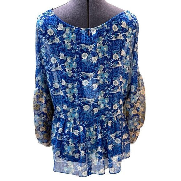 Misa Los Angeles‎ Joa Lapis Ombre Blue Floral Chiffon Blouse Multiple Sizes New - Picture 9 of 12